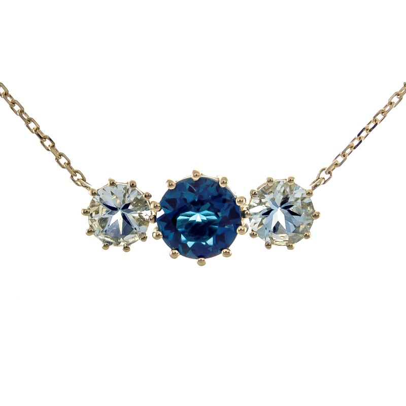 10 Karat Yellow Gold London Blue Topaz And Aquamarine Necklace