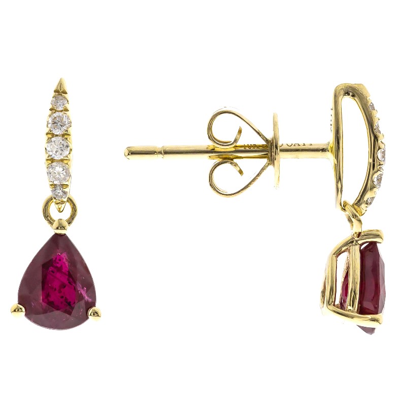 10 Karat Yellow Gold Ruby And Diamond Dangle Earrings