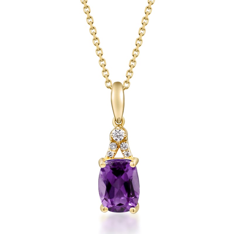 10 Karat Yellow Gold Amethyst And Diamond Pendant Necklace 10 Karat Yellow Gold Amethyst And Diamond Pendant Necklace
