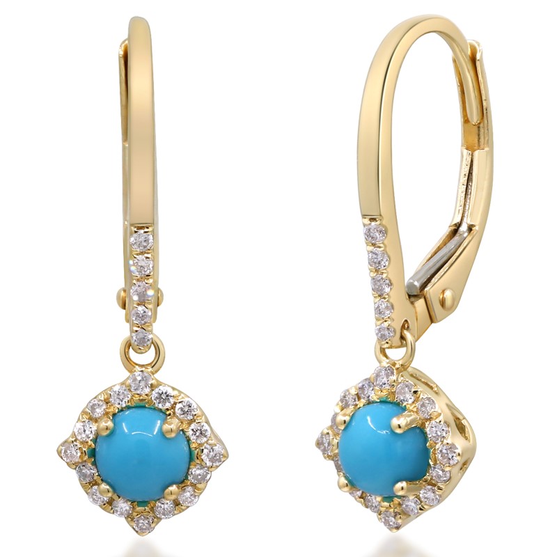 10 Karat Yellow Gold Turquoise And Diamond Earrings