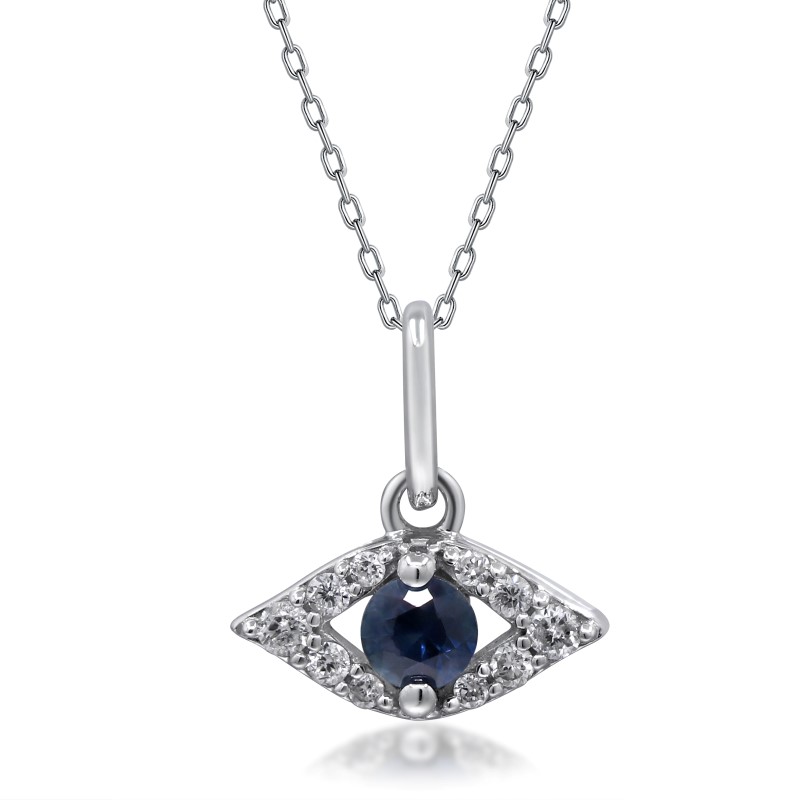 10 Karat White Gold Blue Sapphire And Diamond Pendant Necklace