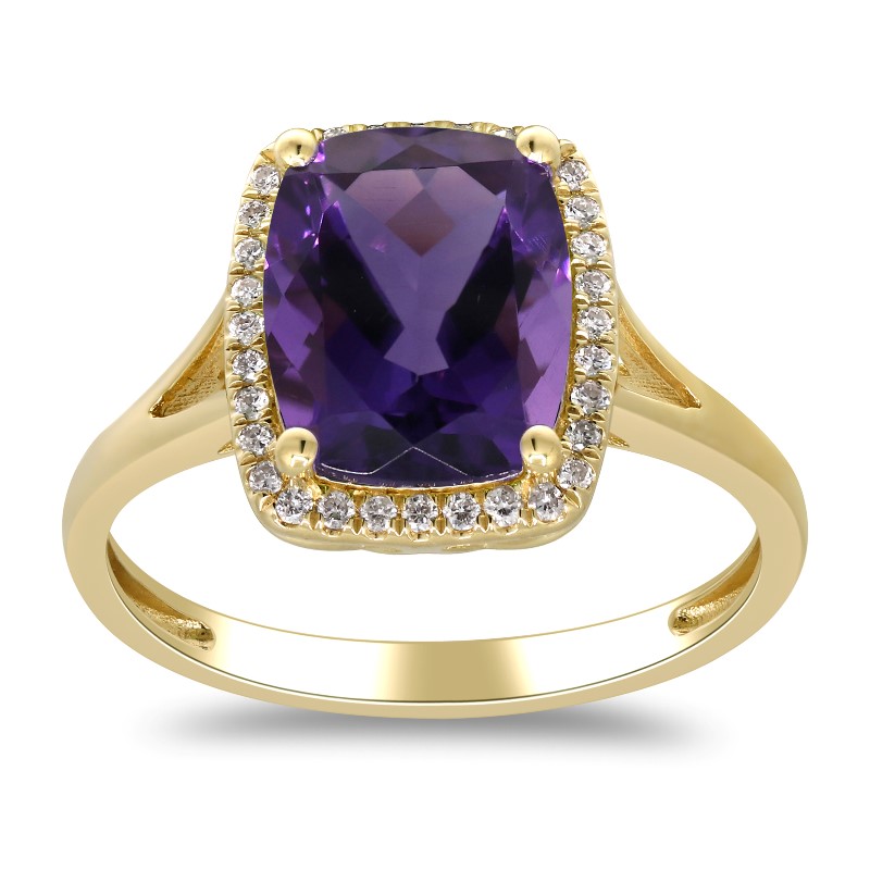 10 Karat Yellow Gold Amethyst And Diamond Ring 10 Karat Yellow Gold Amethyst And Diamond Ring
