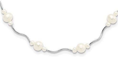 Sterling Silver Freshwater Cultured Pearl Station Necklace