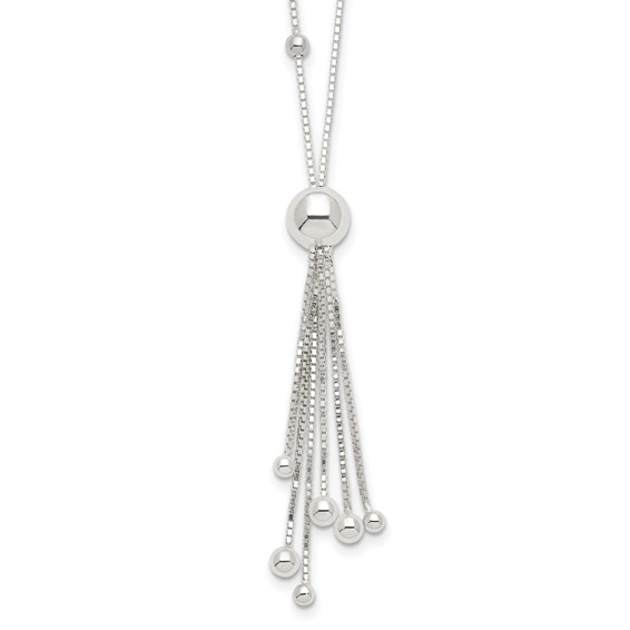 Sterling Silver Polished Beaded Tassel Necklace
