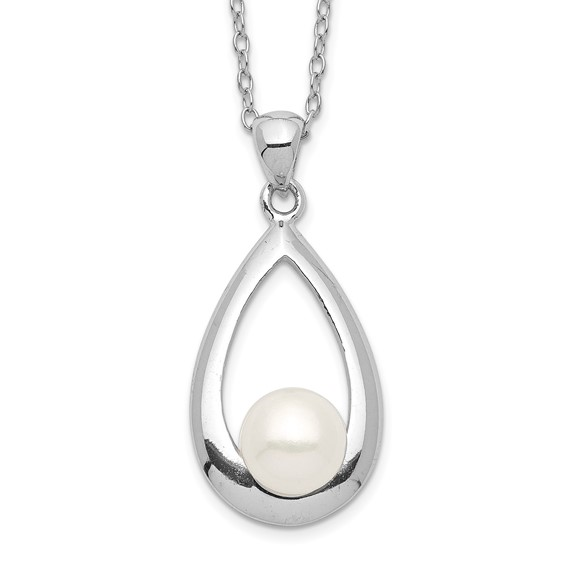 Sterling Silver Rhodium-Plated 6-7 mm White Button Fresh Water Cultured  Pearl Necklace 17 inches long.