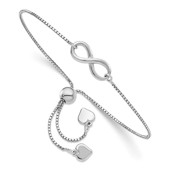 Sterling Silver Fully Adjustable Bracelet Having An Infinity Design Center Section.