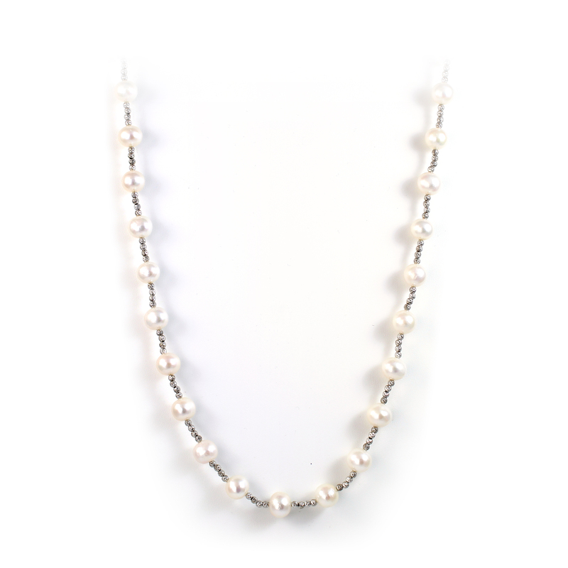 Freshwater Pearl And Sterling Silver Bead Necklace