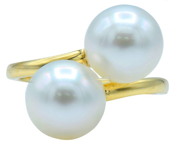 14 Karat Yellow Gold Pearl By Pass Ring
