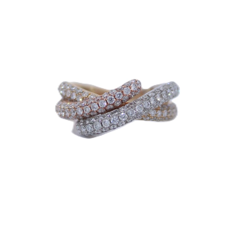 Tri Color Pave Diamond Knot Ring