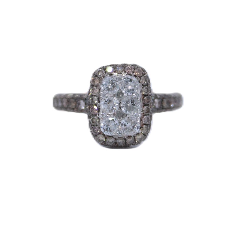 Cognac And White Diamond Cluster Ring