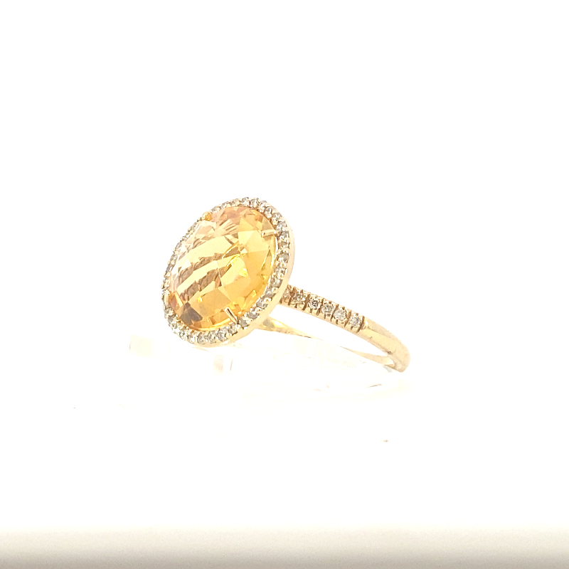 14 Karat Yellow Gold Citrine And Diamond Ring
