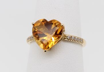 14 Karat Yellow Gold Citrine And Diamond Ring