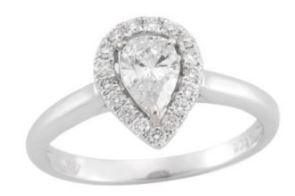 14 karat white gold pear shape diamond bridal ring