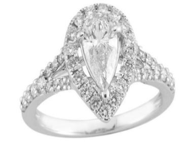 1.19 Carats 14 Karat White Gold Pear Shape Diamond Halo Bridal Ring
