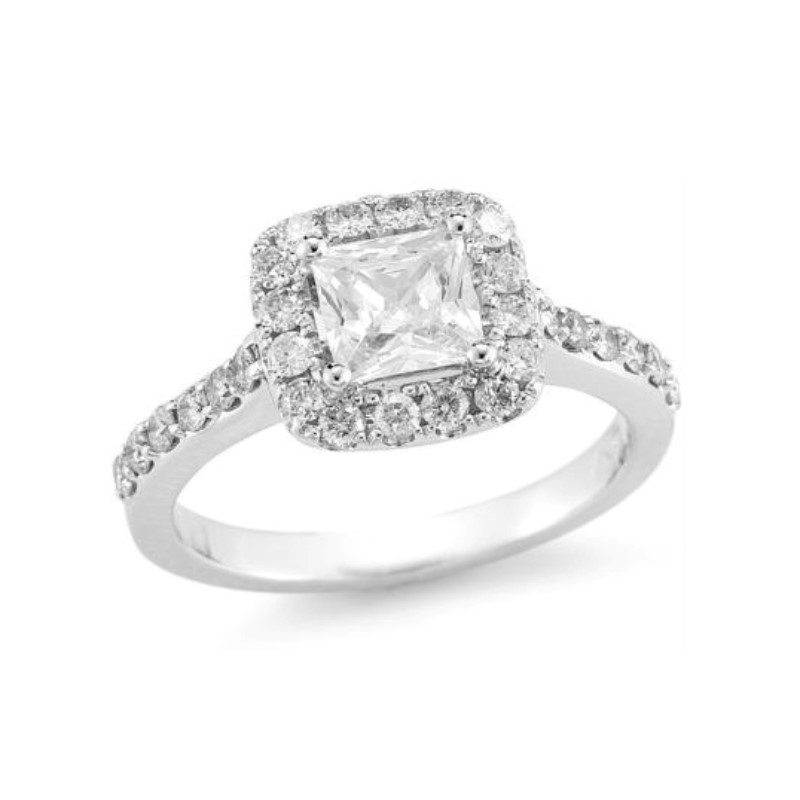 14 Karat White Gold Princess Cut Diamond Engagement Halo Ring