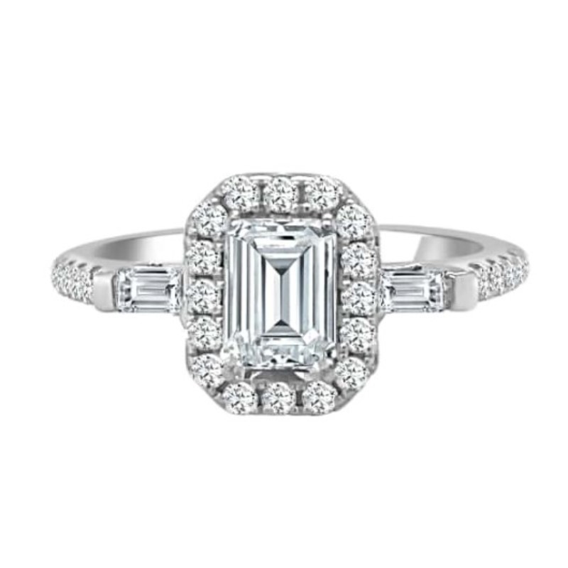 Emerald Cut Diamond Halo Engagement Ring