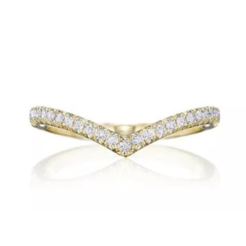 Henri Daussi 18 Karat Yellow Gold "V" Shape Diamond Band