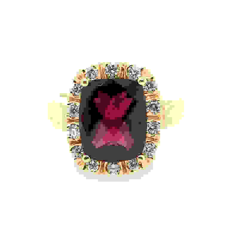 14 Karat Yellow Gold Rhodolite Garnet And Diamond Ring