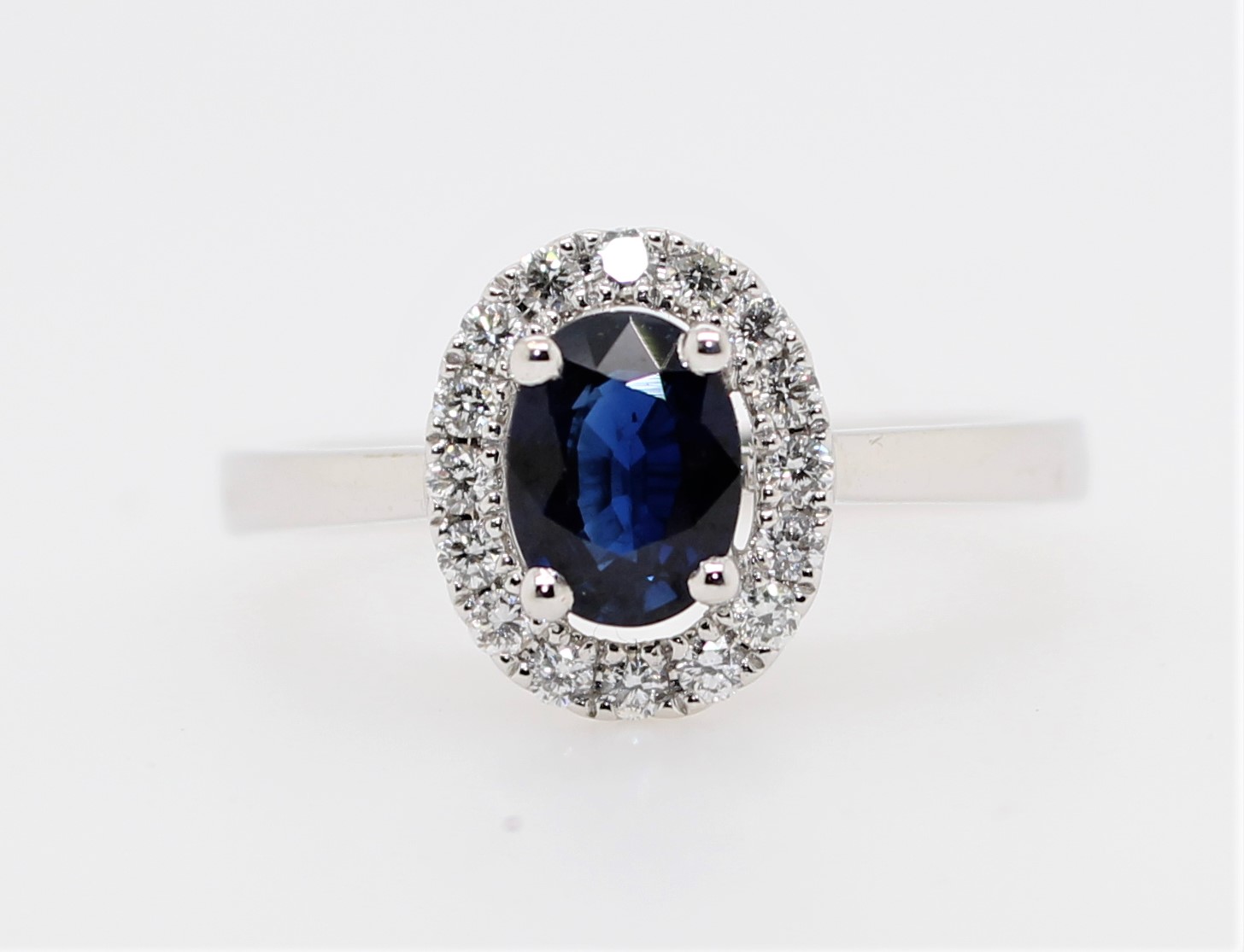 14 Karat White Gold Blue Sapphire And Diamond Ring