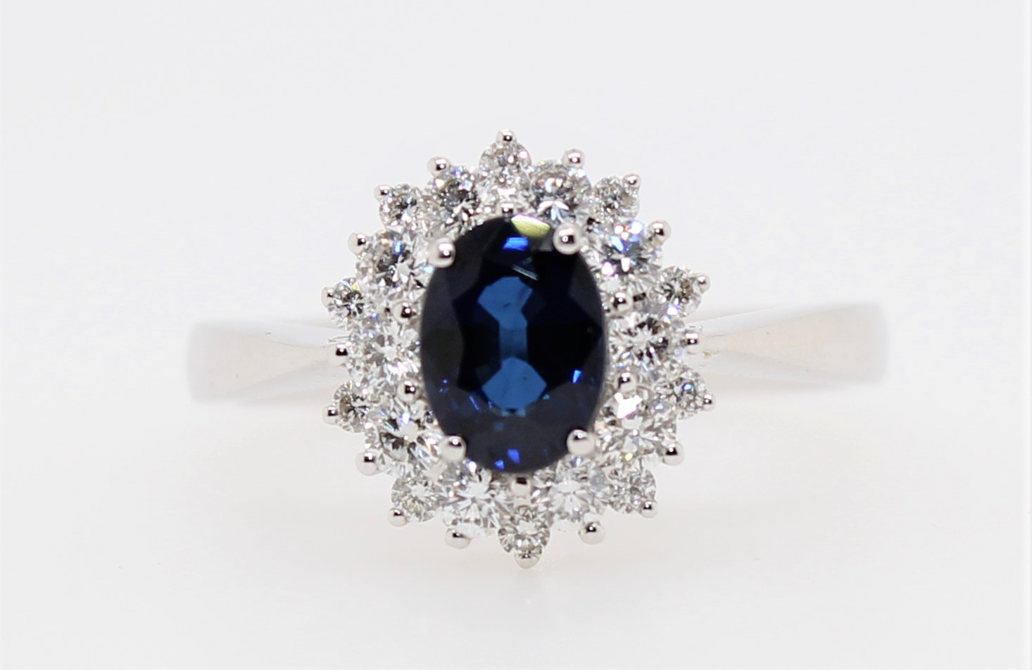 14 Karat White Gold Blue Sapphire And Diamond Ring