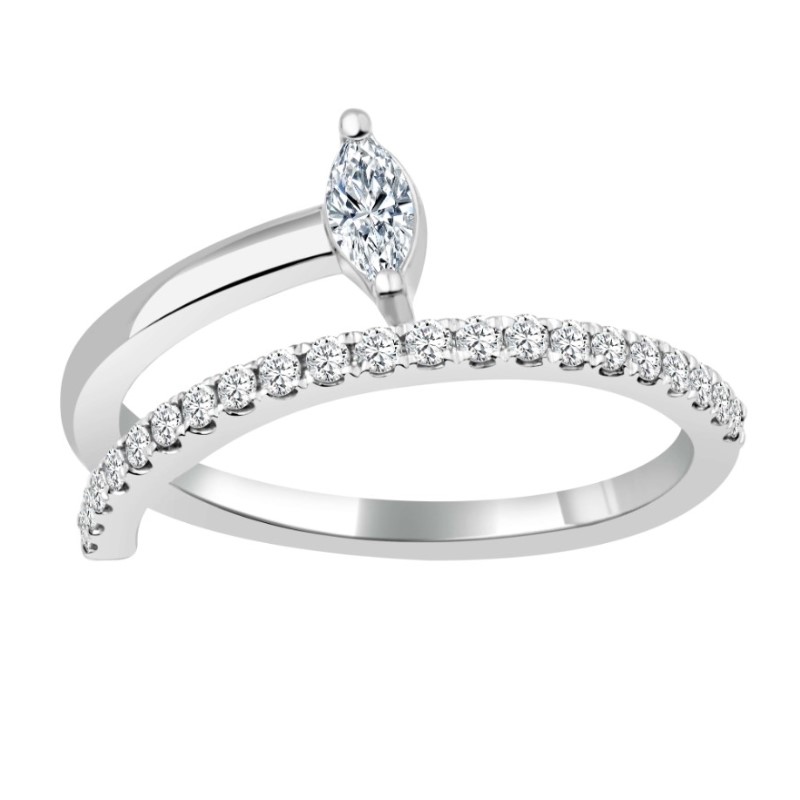 Marquise and Full Cut Diamond Bypass Ring