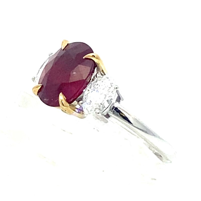 18 Karat White And Yellow Gold Ruby And Diamond 3 Stone Ring