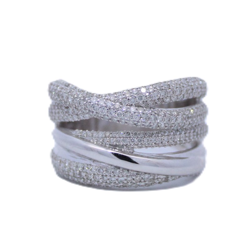 Wide Multi Row Criss-Cross Diamond Band