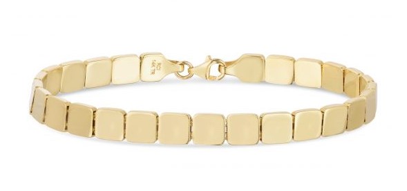 14 Karat Yellow Gold Cube Link 6mm Chain Bracelet Measuring 7 Inches.