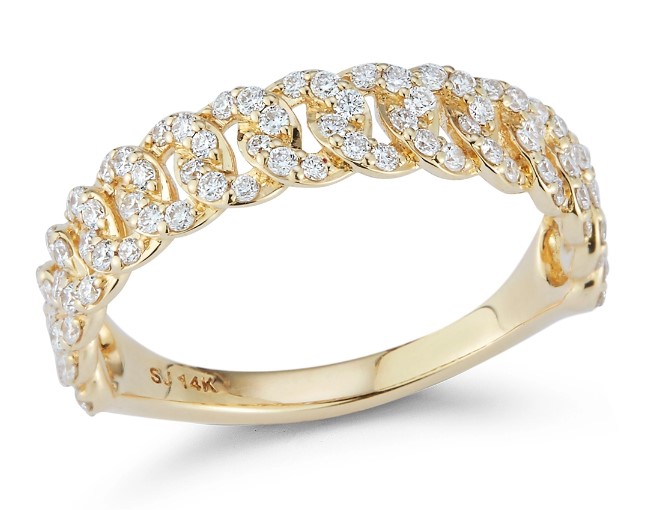 14 Karat Yellow Gold Diamond Figaro Link Ring