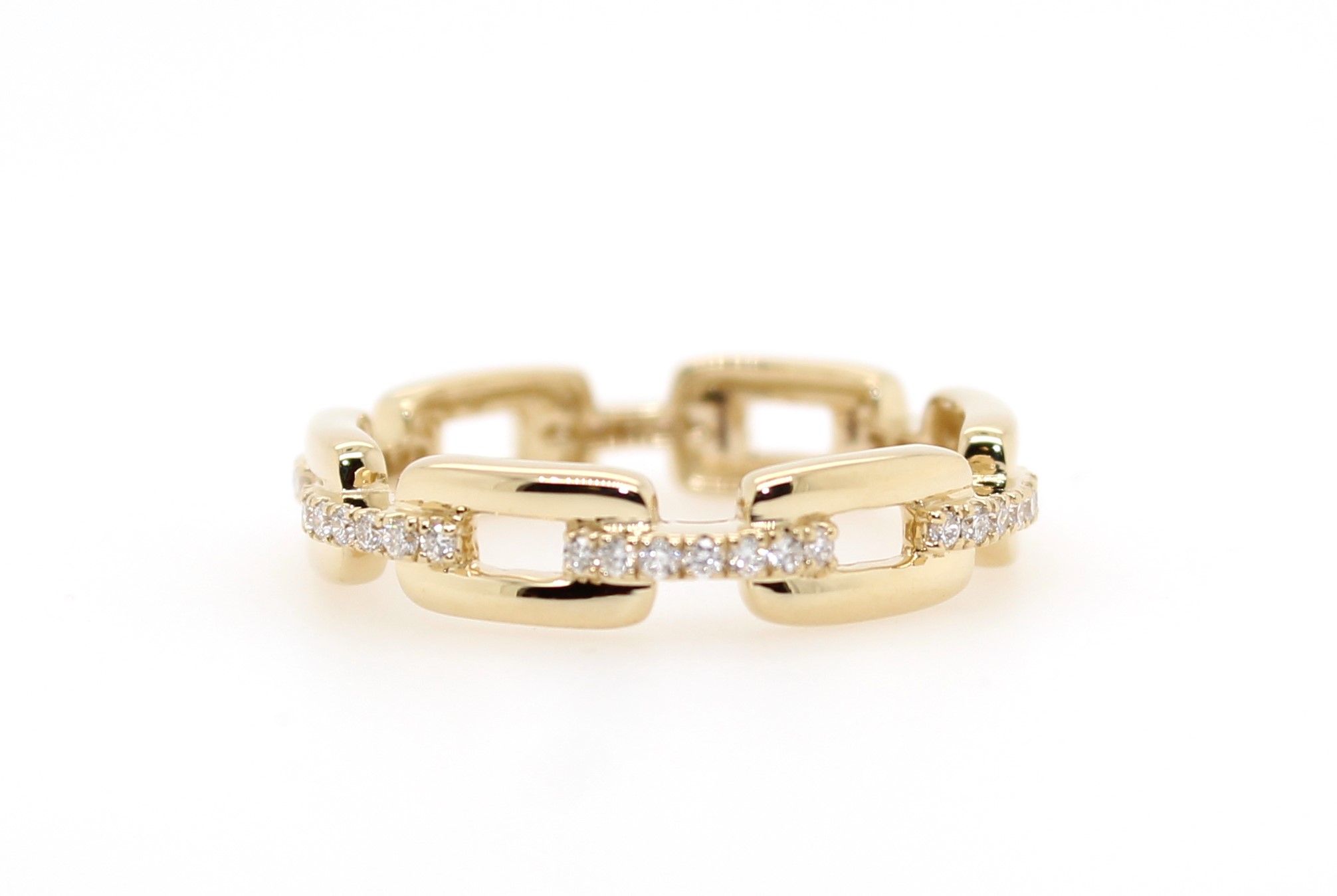 14 Karat Yellow Gold Link And Pave Diamond Eternity Ring