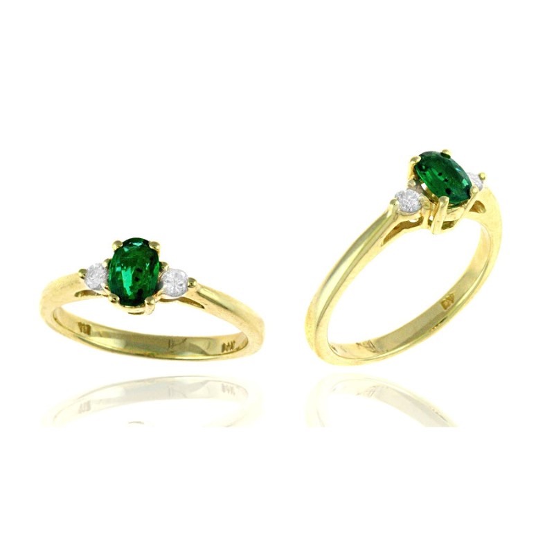 14 Karat Yellow God Emerald And Diamond Ring