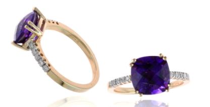 14 karat rose gold amethyst and diamond ring