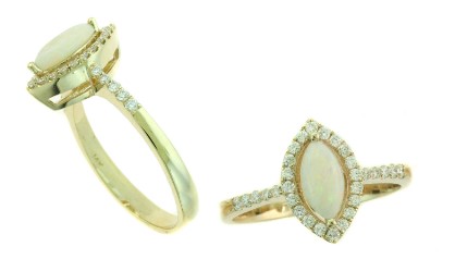 14 Karat Yellow Gold Opal And Diamond Ring