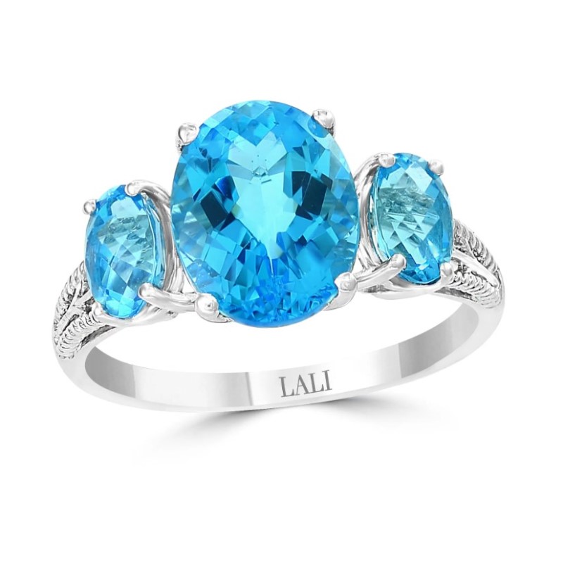 Blue Topaz Three Stone Ring