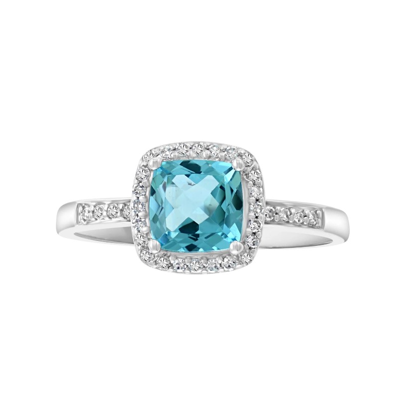 Swiss Blue Topaz And Diamond Ring