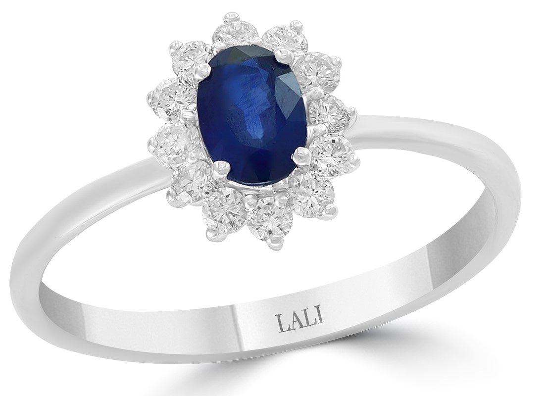 Lali 14 Karat White Gold Blue Sapphire And Diamond Ring