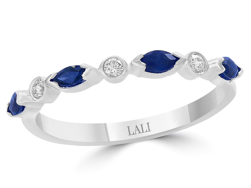 Lali 14 karat white gold diamond and blue sapphire ring