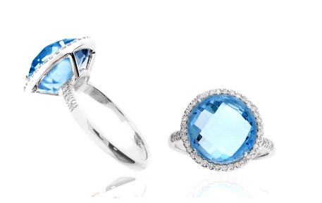 14 Karat White Gold Blue Topaz And Diamond Ring