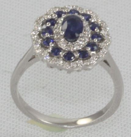 14 Karat White Gold Diamond And Blue Sapphire Ring