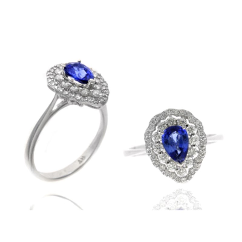 14 Karat White Gold  Blue Sapphire Diamond Ring