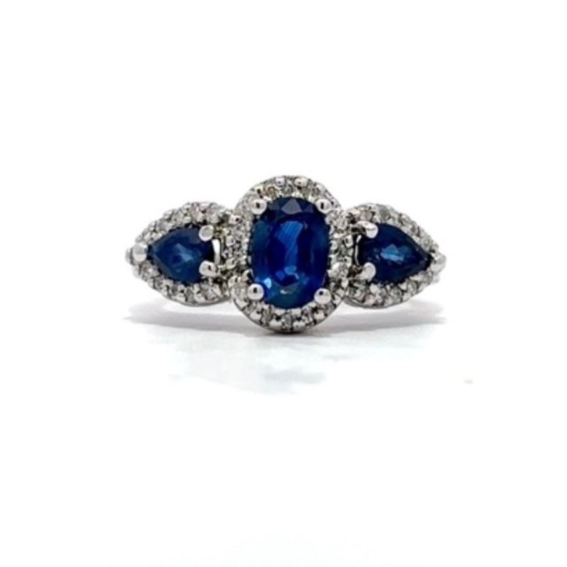 14 Karat White Gold Blue Sapphire And Diamond Ring