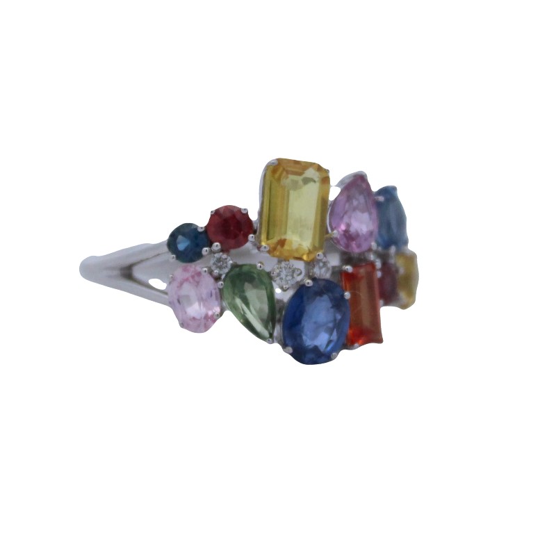 Multicolored Sapphire  Ruby  And Diamond Band