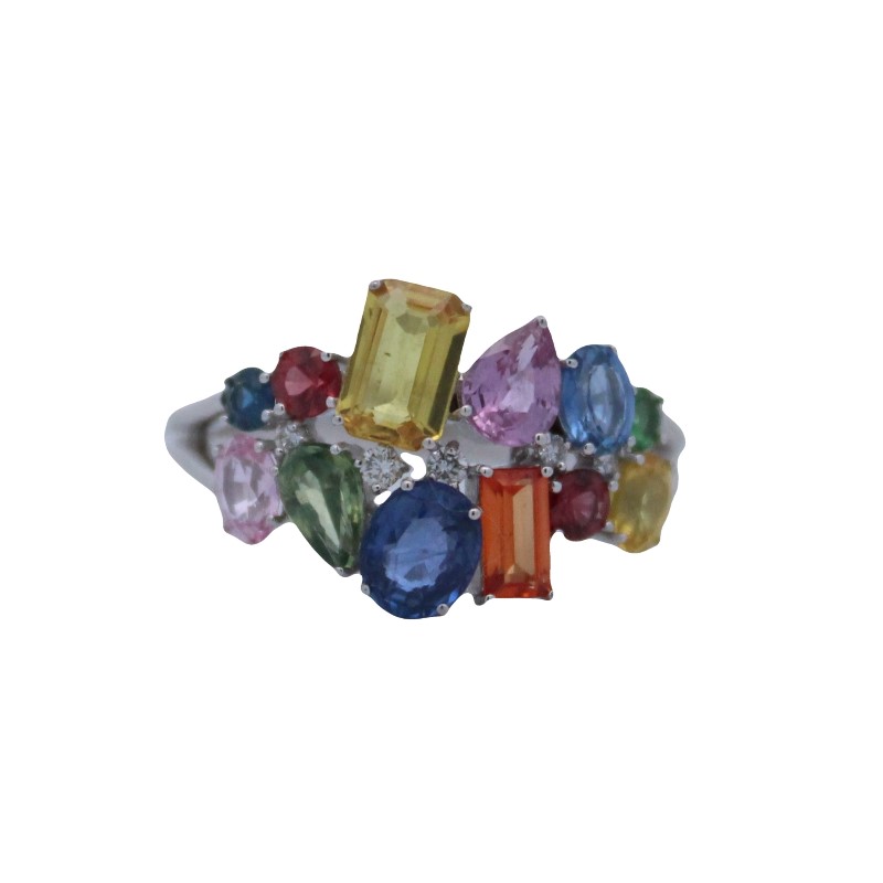 Multicolored Sapphire  Ruby  And Diamond Band