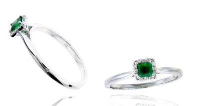 14 Karat White Gold Emerald And Diamond Ring