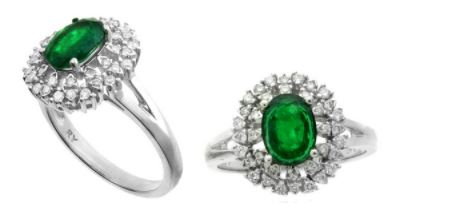14 Karat White Gold Diamond And Emerald Ring