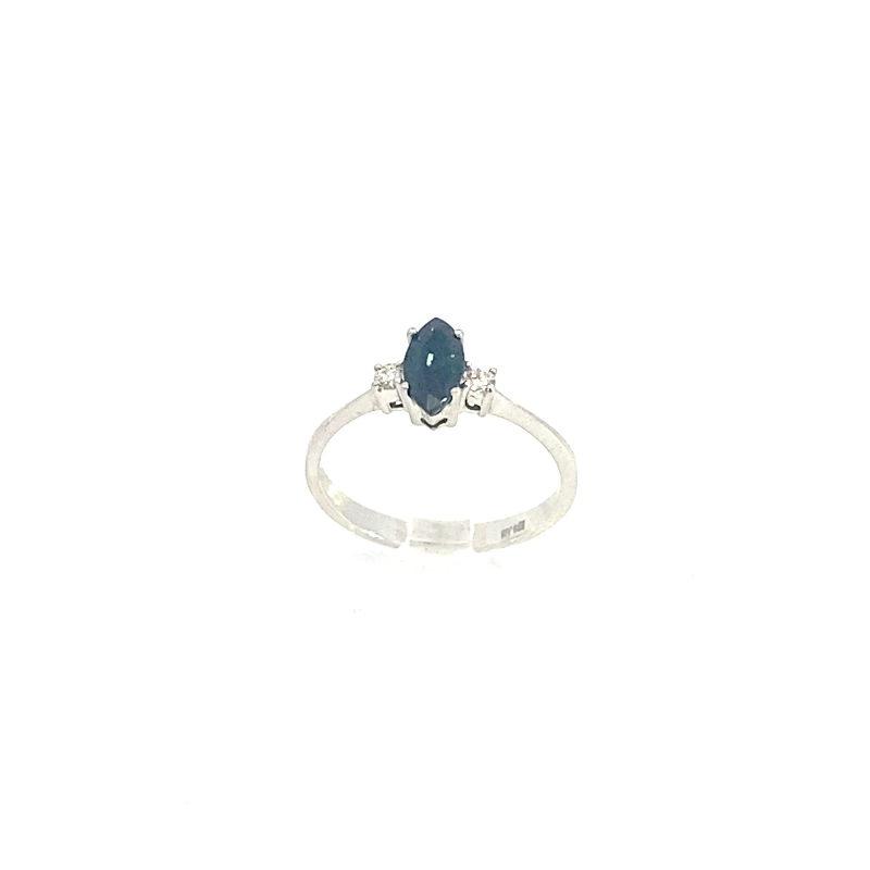 14 Karat White Gold Blue Sapphire And Diamond Ring