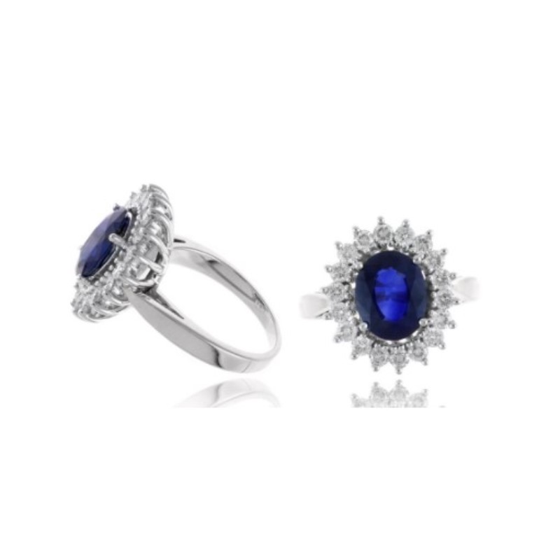 14 Karat White Gold Blue Sapphire And Diamond Ring