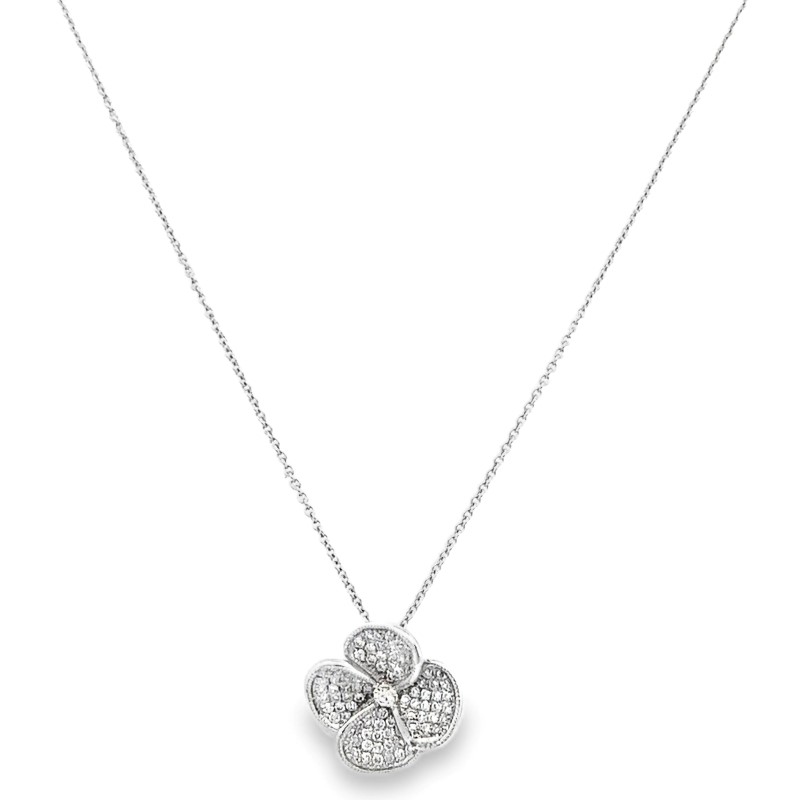 Estate 18 karat white gold diamond pendant suspended on an 16