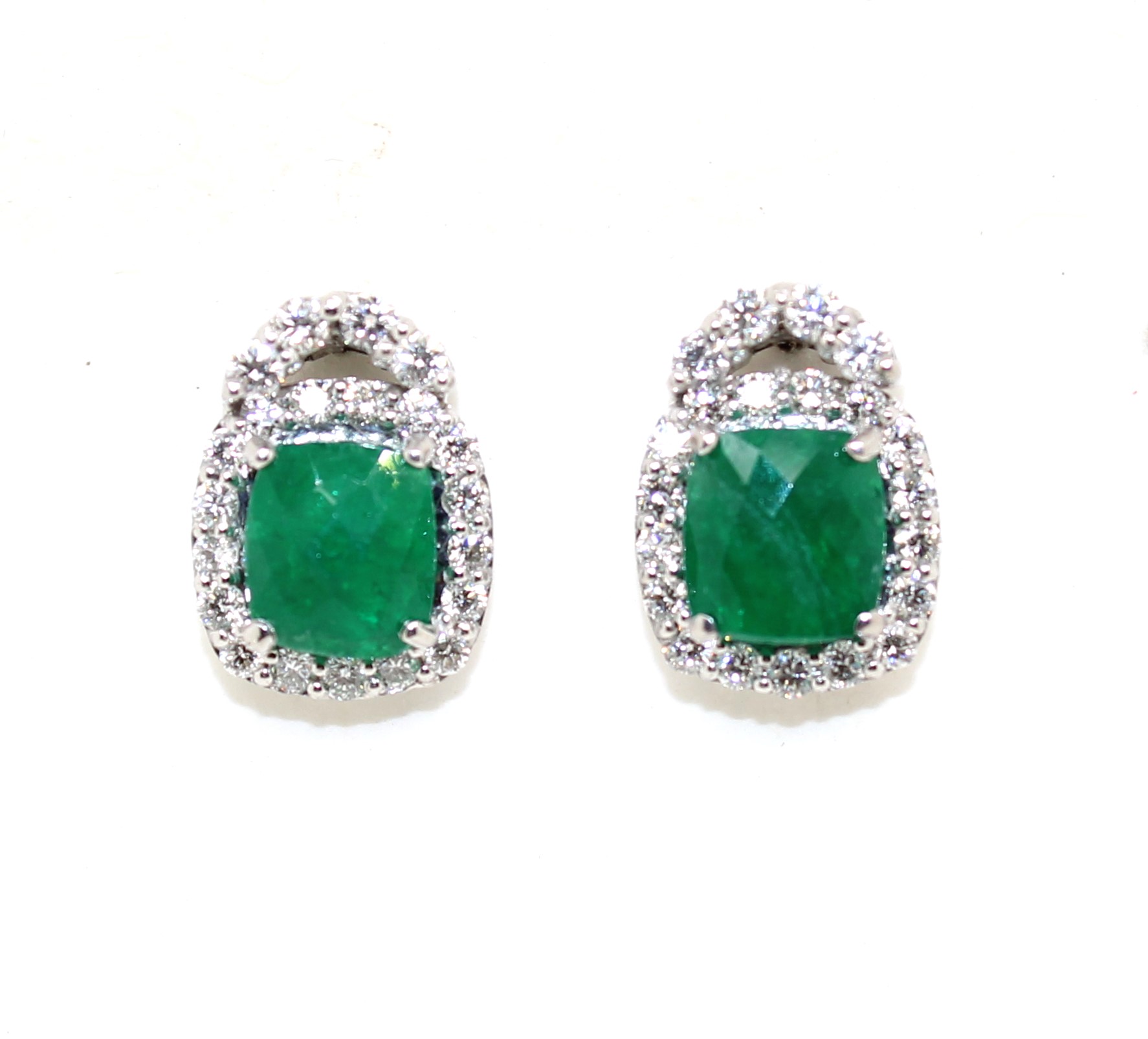 Estate 18 karat white gold emerald and diamond earrings