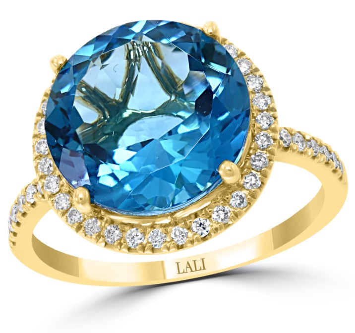 Lali 14 Karat Yellow Gold London Blue Topaz And Diamond Ring